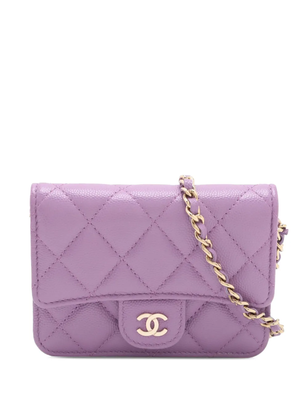 Pre-owned Chanel 2021 Micro Quilted Caviar Chain Mini Flap Crossbody Bag In Purple
