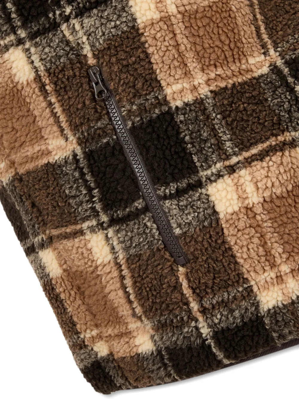 Studio Tomboy Reversible Checkered Fleece Jacket In Brown
