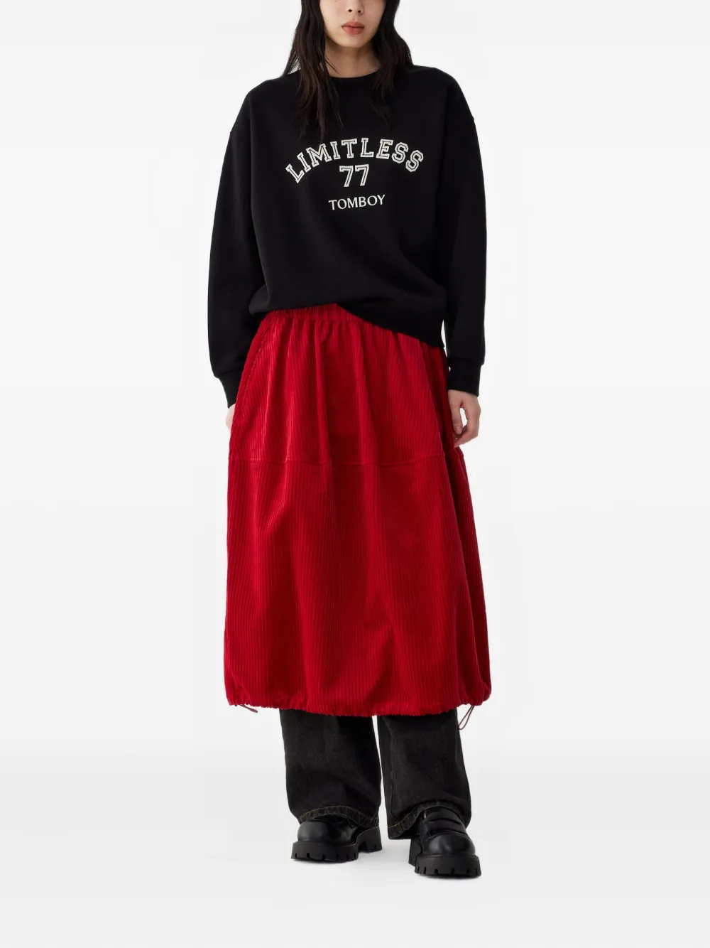 STUDIO TOMBOY Ribfluwelen ballonrok - Rood