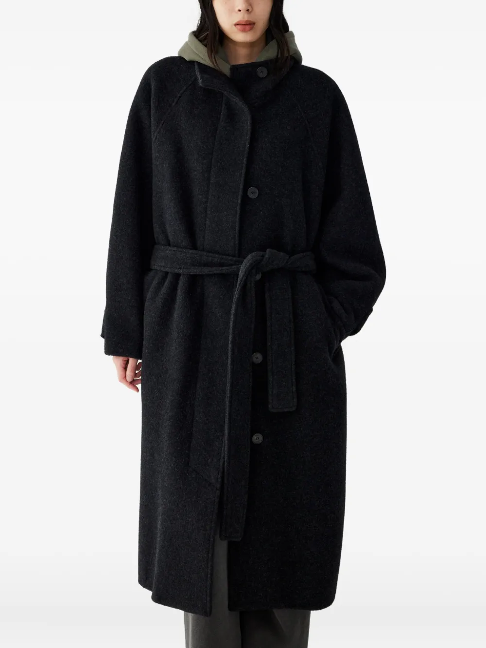 Studio Tomboy High Collar Belted Coat In Black