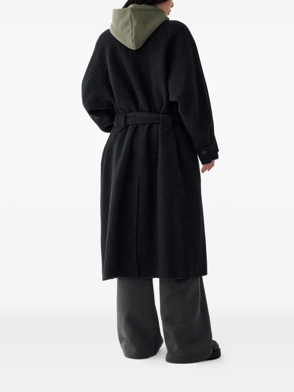 Studio Tomboy High Collar Belted Coat In Black