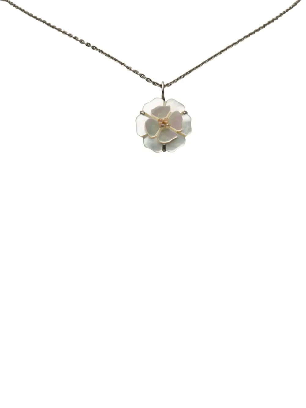 CHANEL Pre-Owned 1998 Resin Shell Camellia Pendant Necklace costume CHANEL Pre-Owned 1998 Resin Shell Camellia Pendant Necklace costume