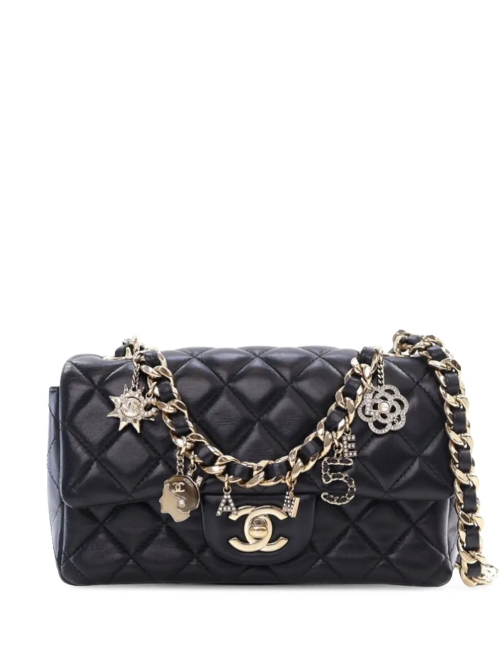 Pre-owned Chanel 2020 Mini Rectangular Classic Lambskin Coco Charms Single Flap Crossbody Bag In Black