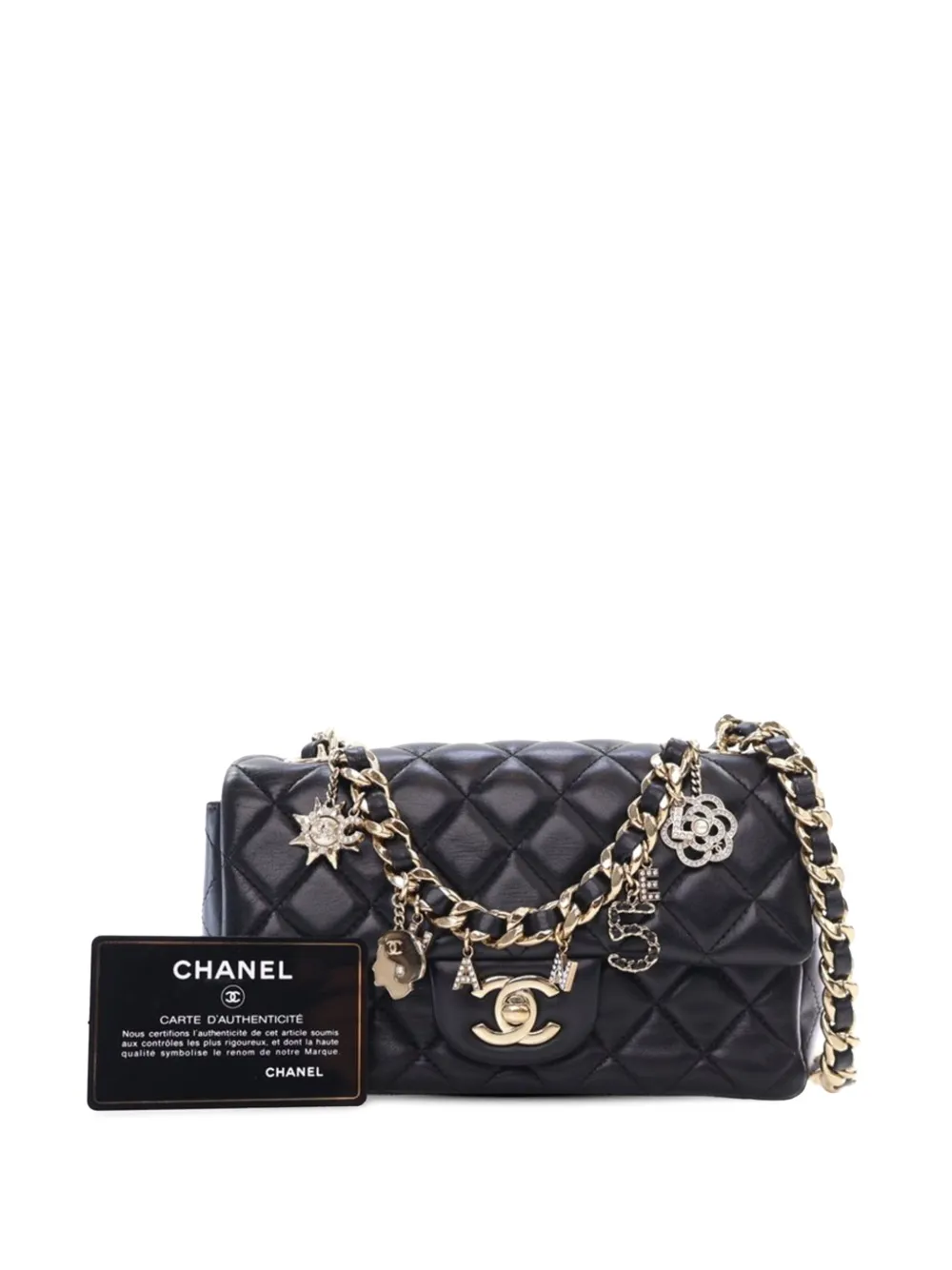 Pre-owned Chanel 2020 Mini Rectangular Classic Lambskin Coco Charms Single Flap Crossbody Bag In Black