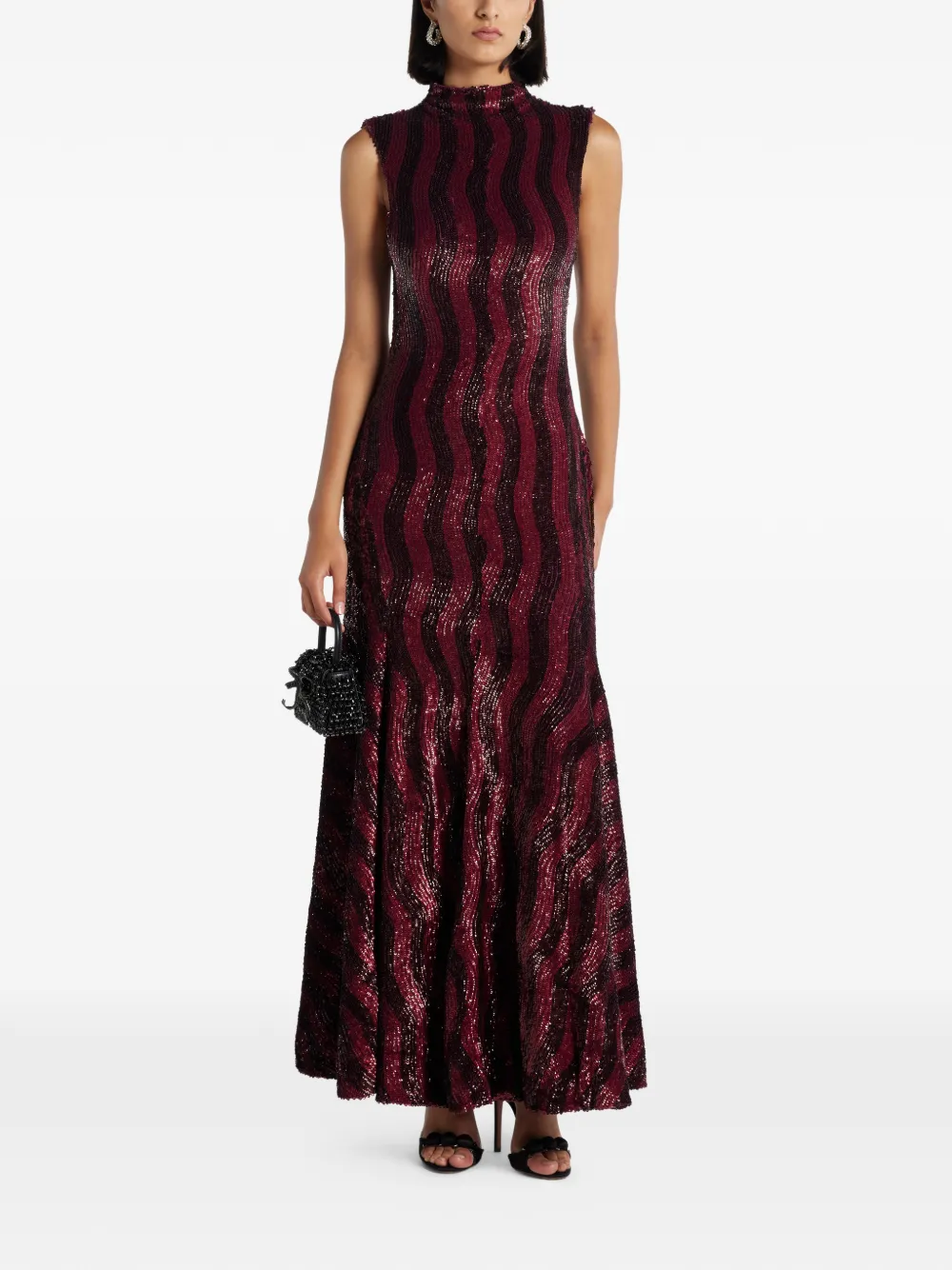 ILTA Leonie Sequin Striped Midi Dress in Red, view 2