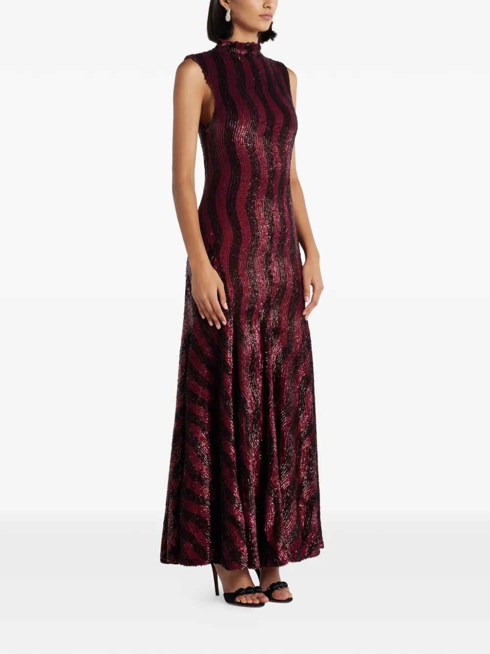 ILTA Leonie Sequin Striped Midi Dress in Red, view 3