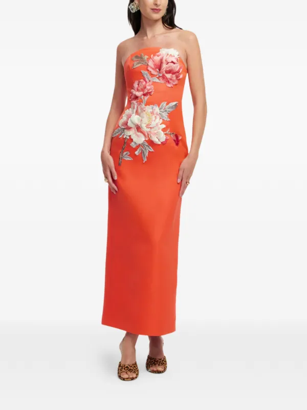 Leo Lin Ava Floral Midi Dress | Orange | FARFETCH