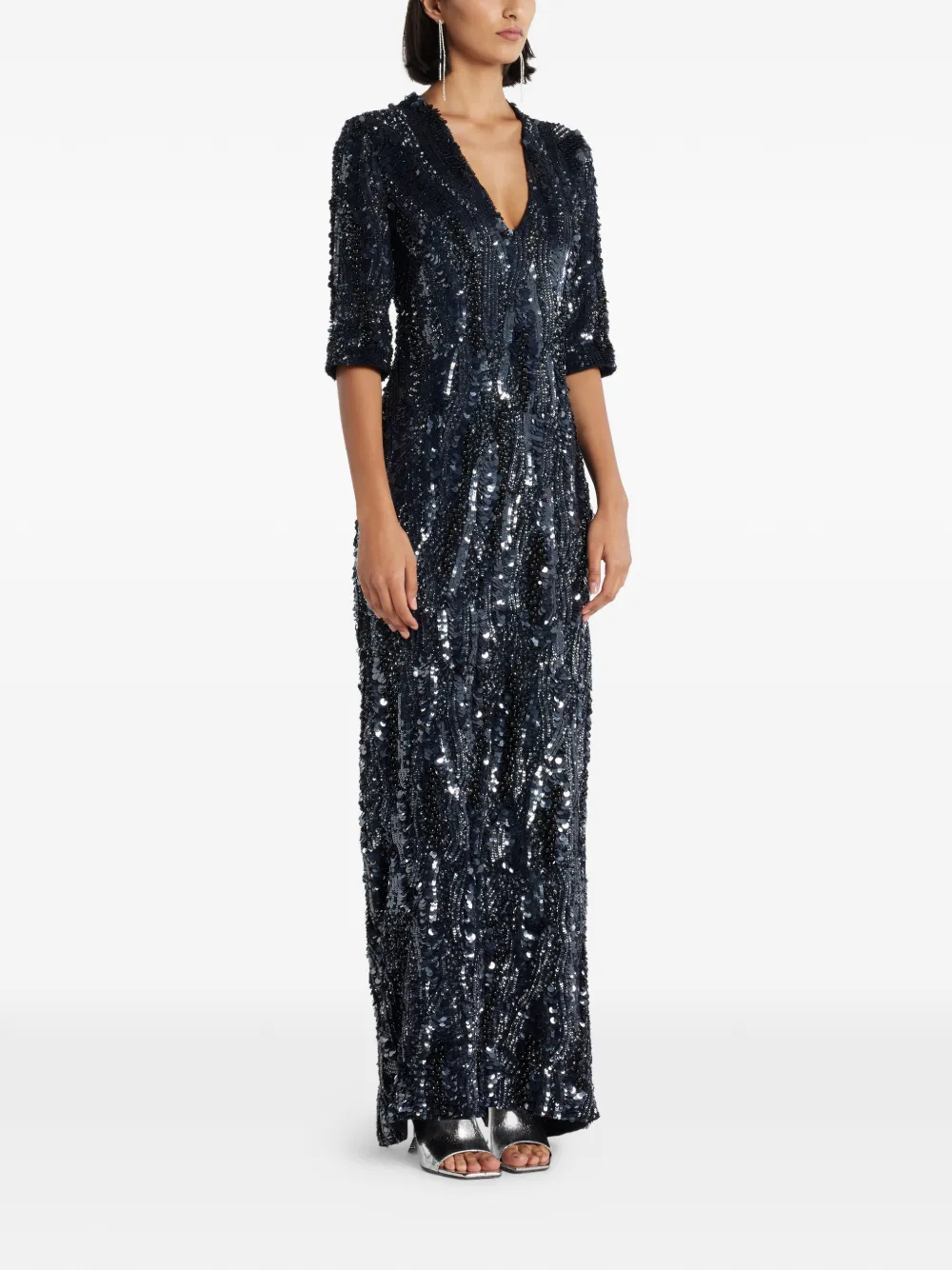 ILTA Allegra Sequin V-neck Maxi Dress in Black, view 3