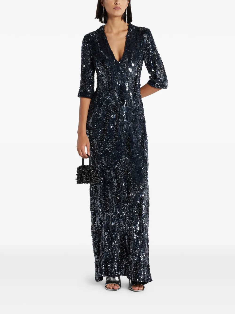 ILTA Allegra Sequin V-neck Maxi Dress in Black, view 2