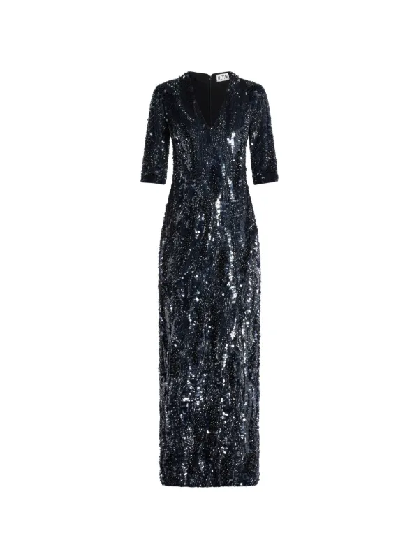 Ilta Allegra Sequin V-neck Maxi Dress in Black