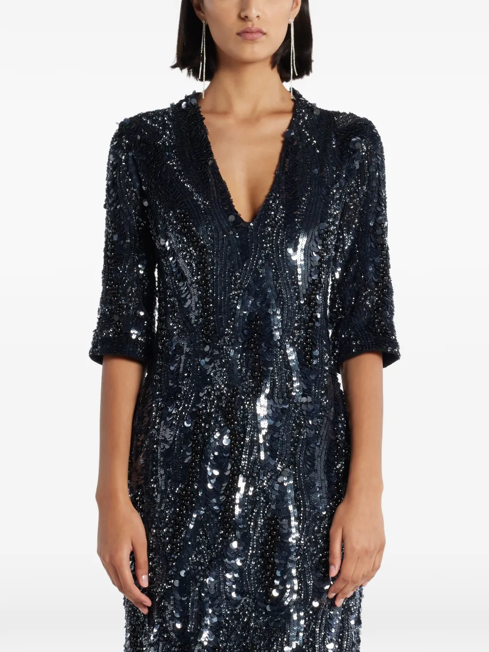ILTA Allegra Sequin V-neck Maxi Dress in Black, view 5