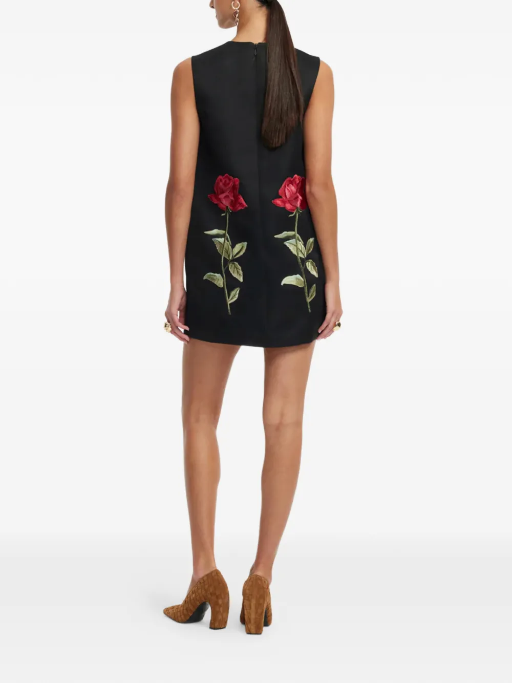 Leo Lin Yvonne Rose-embroidered Sleeveless Mini Dress in Black, view 4