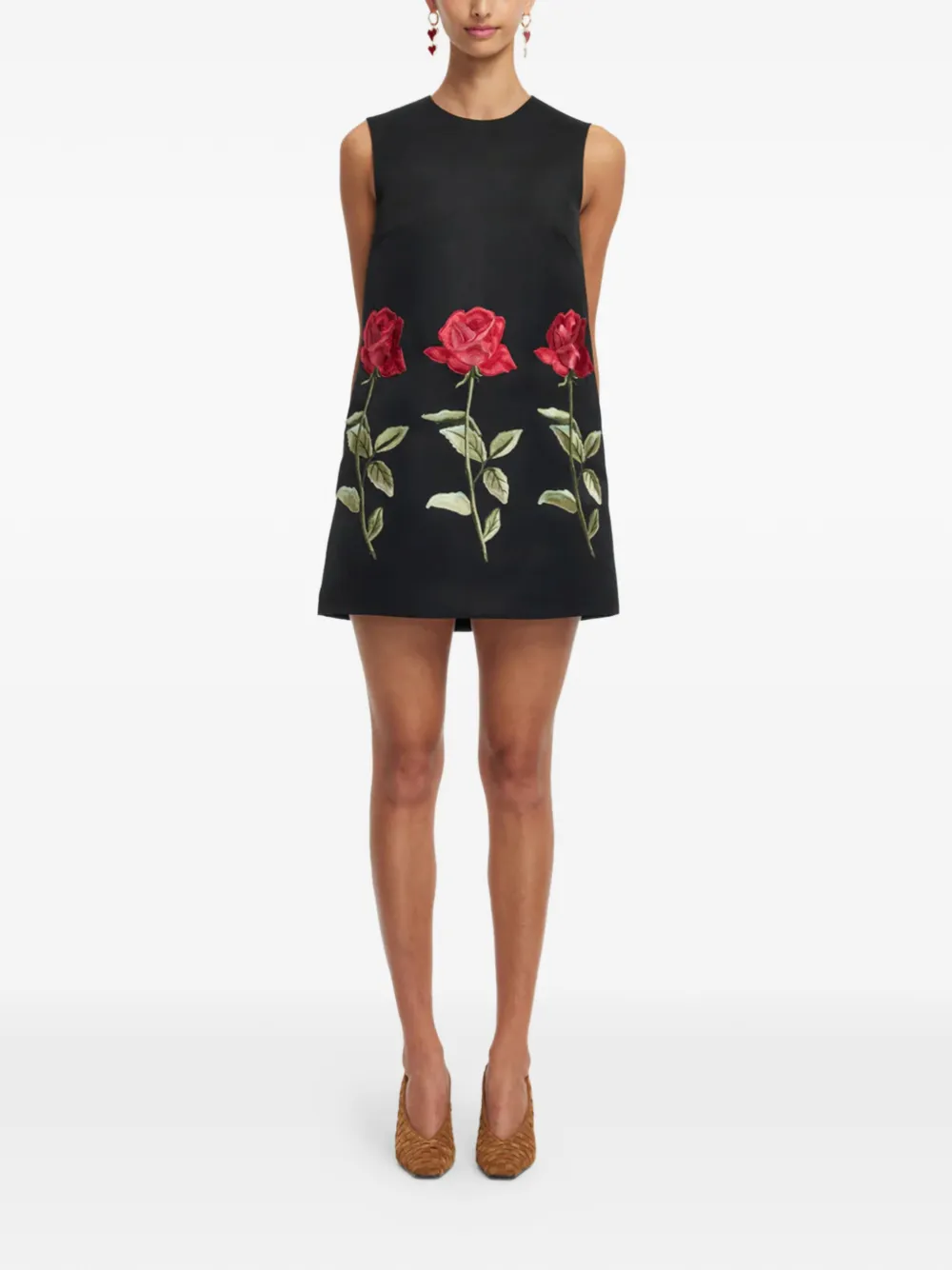 Leo Lin Yvonne Rose-embroidered Sleeveless Mini Dress in Black, view 2