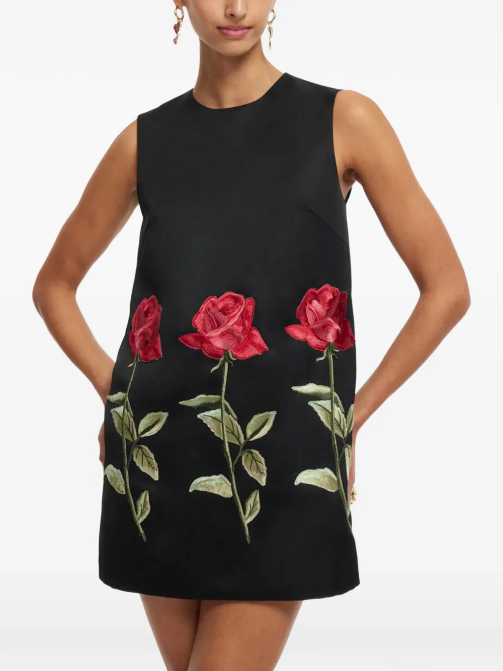 Leo Lin Yvonne Rose-embroidered Sleeveless Mini Dress in Black, view 5