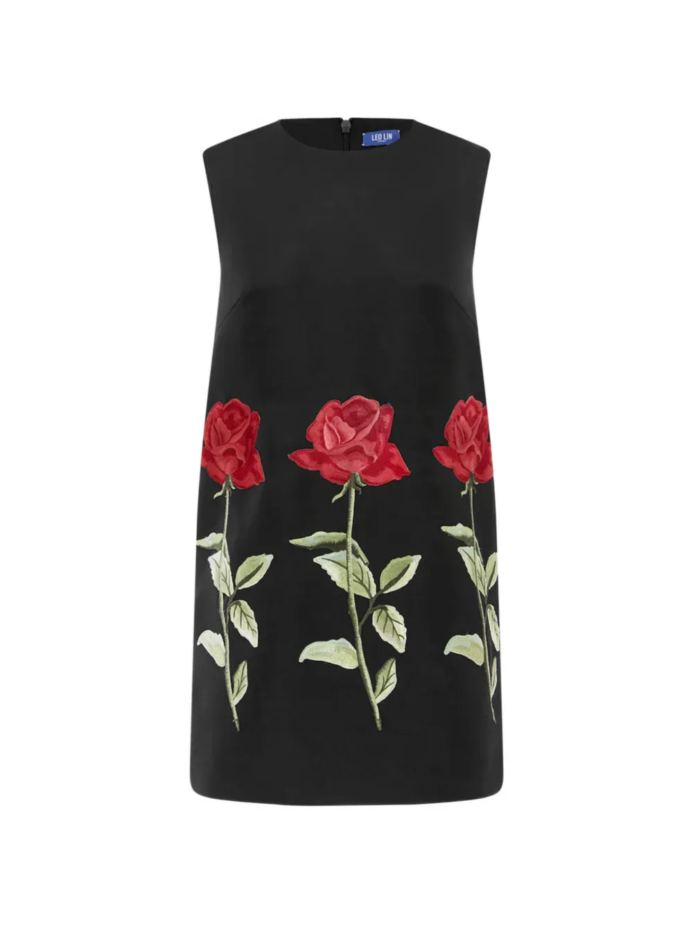 Leo Lin Yvonne rose-embroidered sleeveless mini dress - Nero