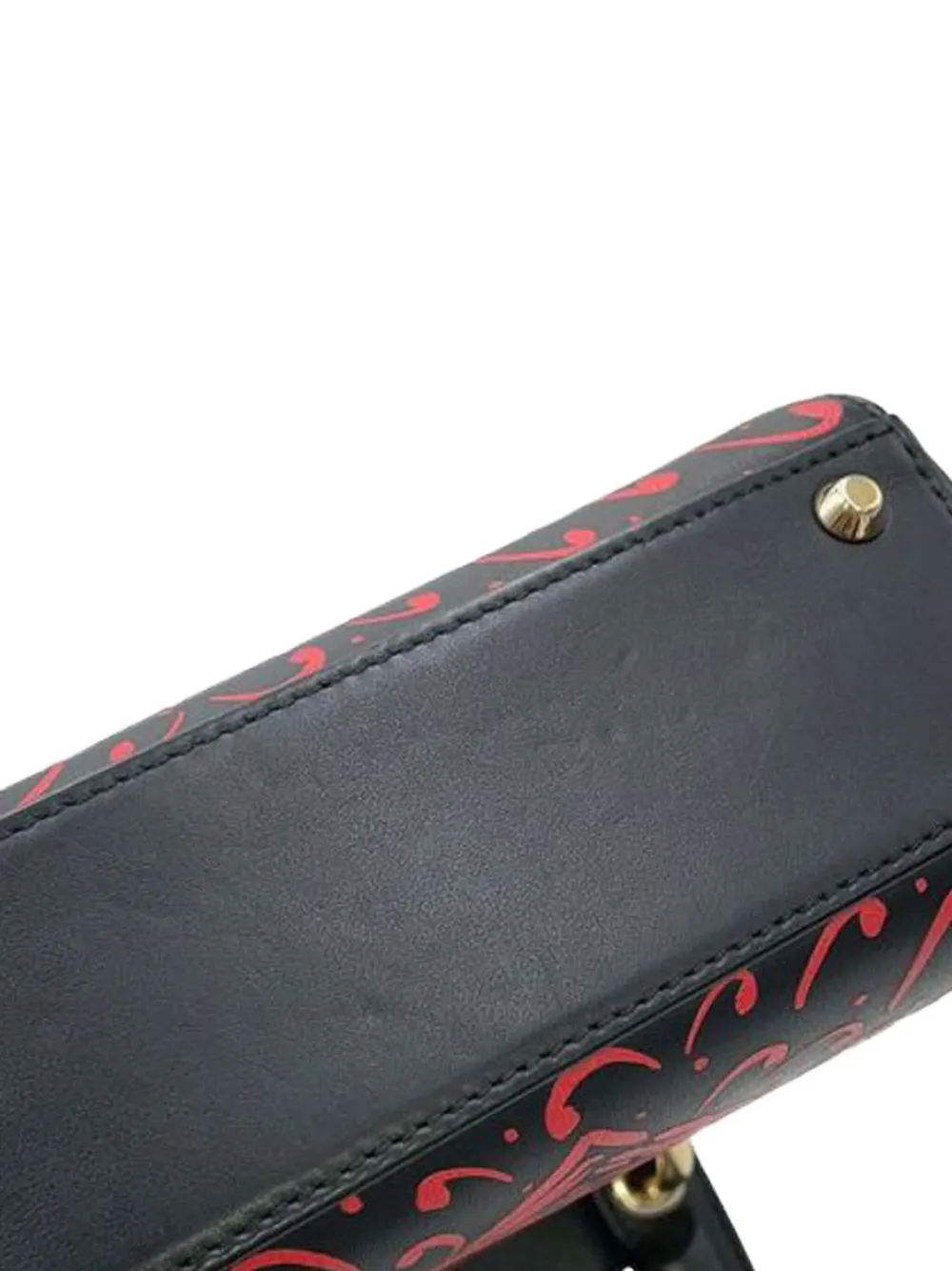 Pre-owned Dior 2015-2025 Mini Smooth Calfskin Painted Heart Clover Lady Satchel In Black