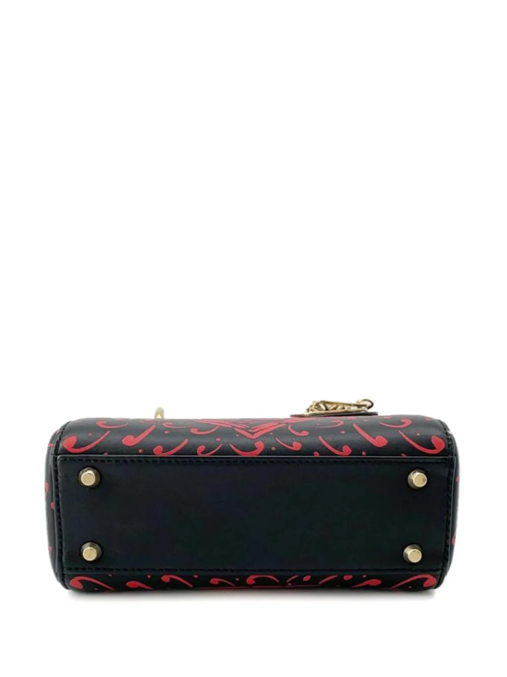 Pre-owned Dior 2015-2025 Mini Smooth Calfskin Painted Heart Clover Lady Satchel In Black