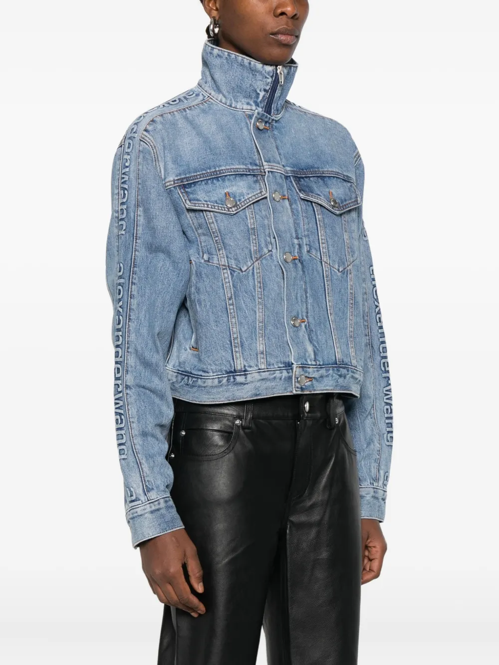 Alexander Wang Logo-embossed Denim Jacket In Blue
