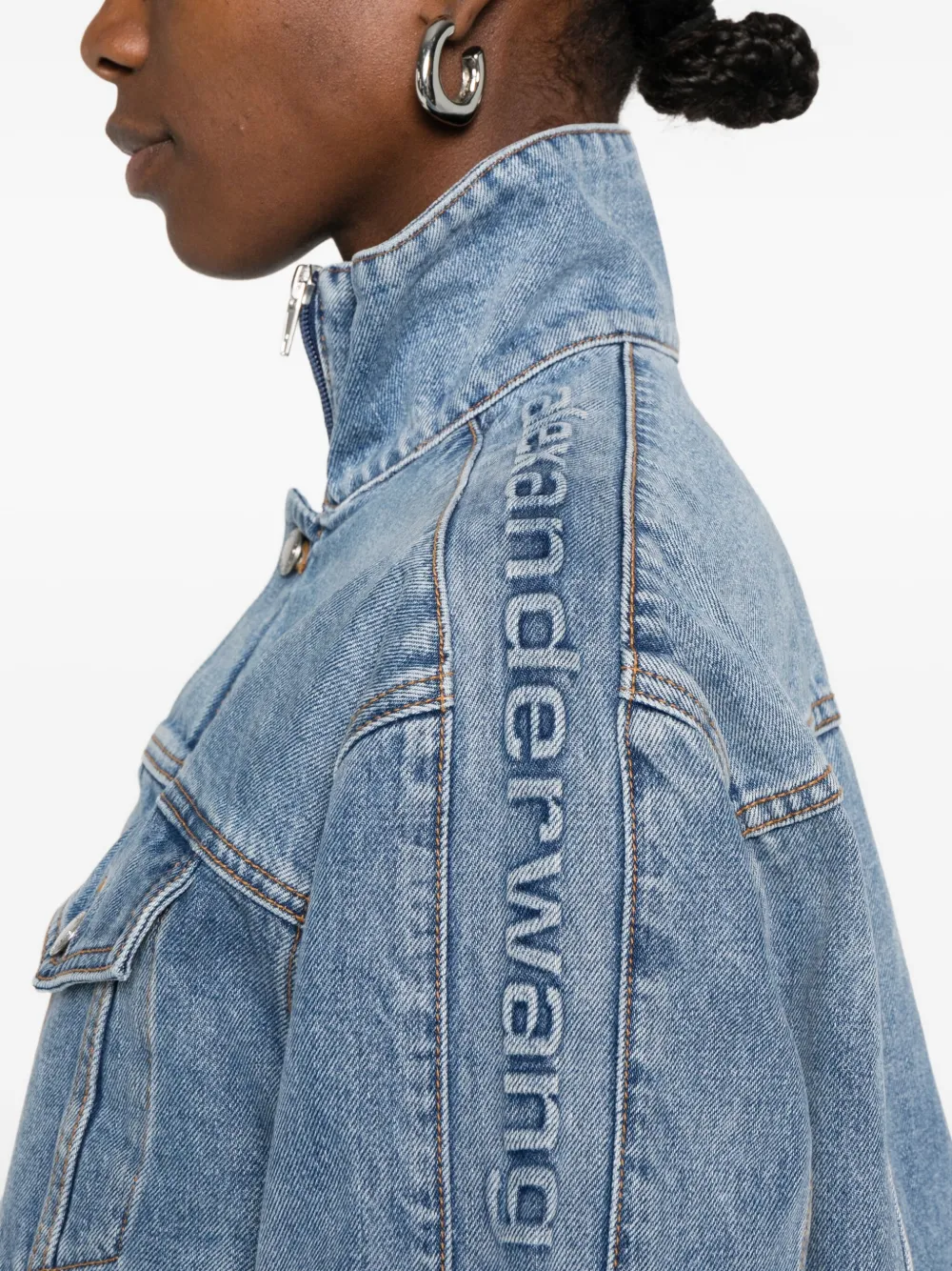 Alexander Wang Logo-embossed Denim Jacket In Blue