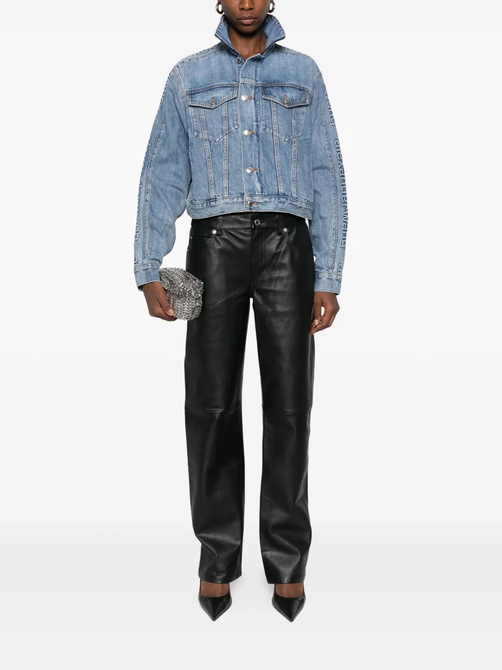 Alexander Wang Logo-embossed Denim Jacket In Blue