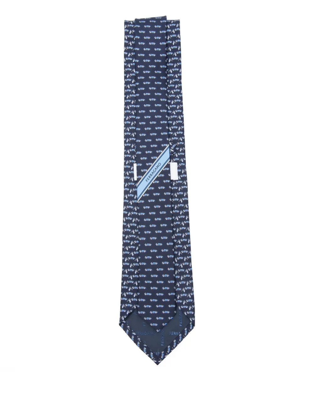 Ferragamo race-patterned tie - Blauw