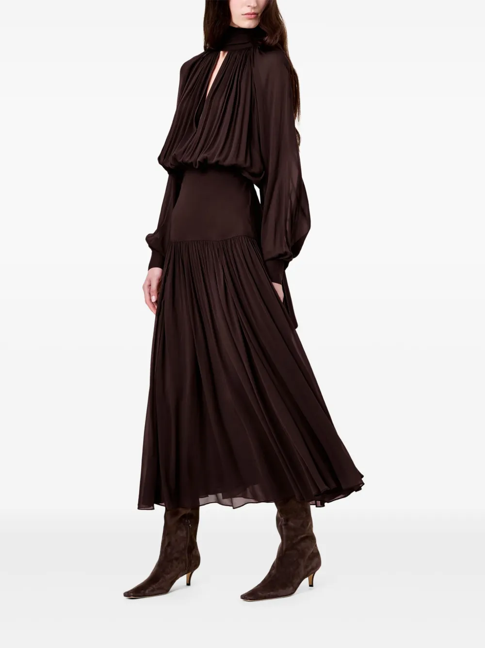 Nicholas Aneta Pleated Dress In Brown
