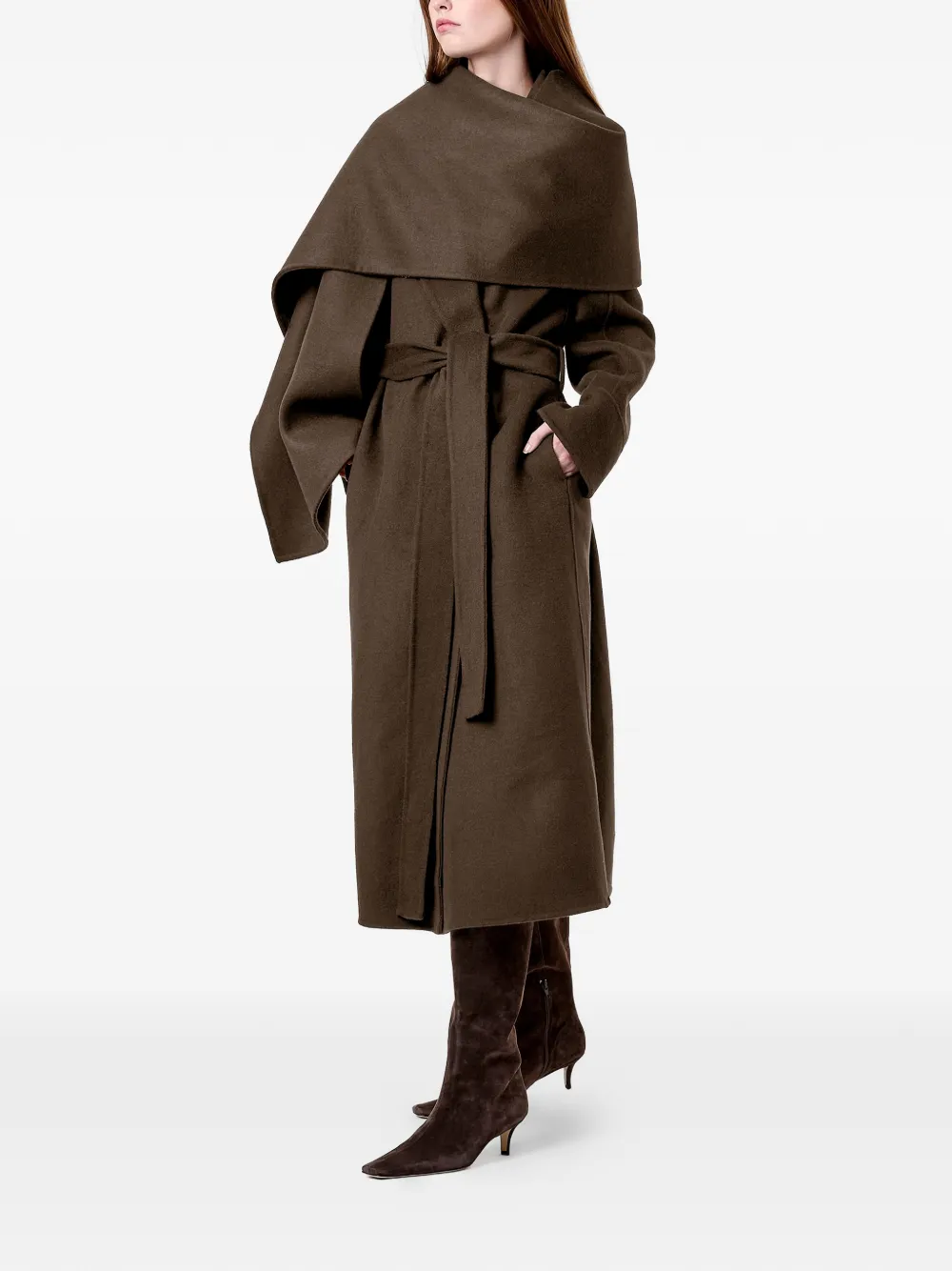  Nicholas Candice Shawl-detail Belted Coat - Green 