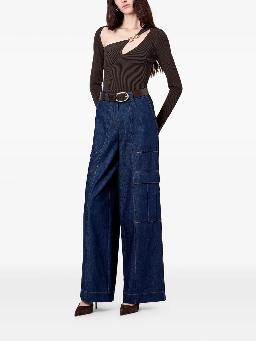  Nicholas Falda Cut-out Ribbed Top - Brown 