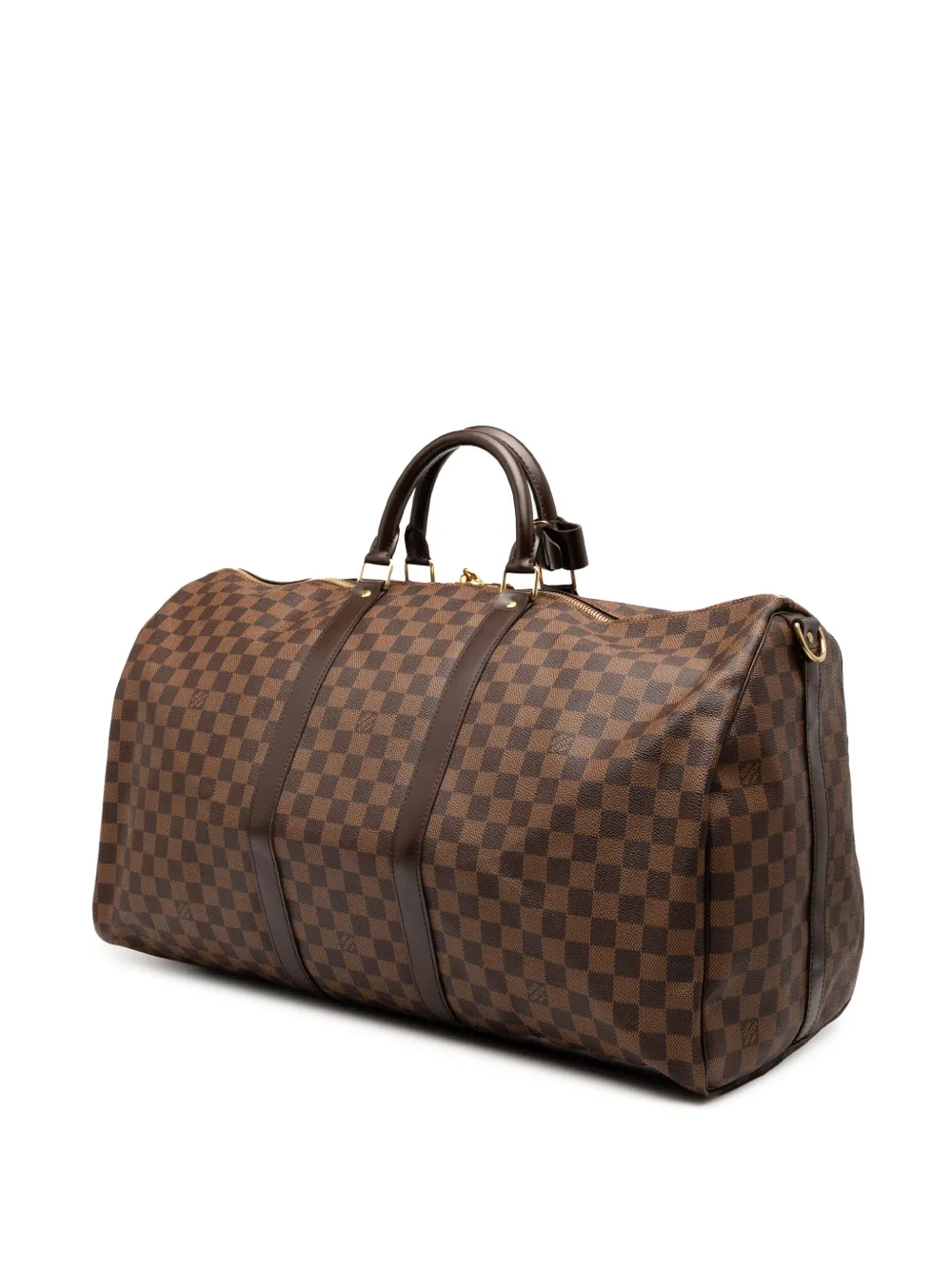 Pre-owned Louis Vuitton 2009 Damier Ebene Keepall Bandouliere 55 Travel Bag In Brown