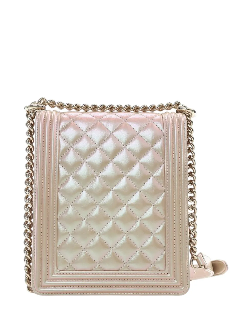 Pre-owned Chanel 2019 Quilted Iridescent Calfskin North South Boy Flap Crossbody Bag In Gold