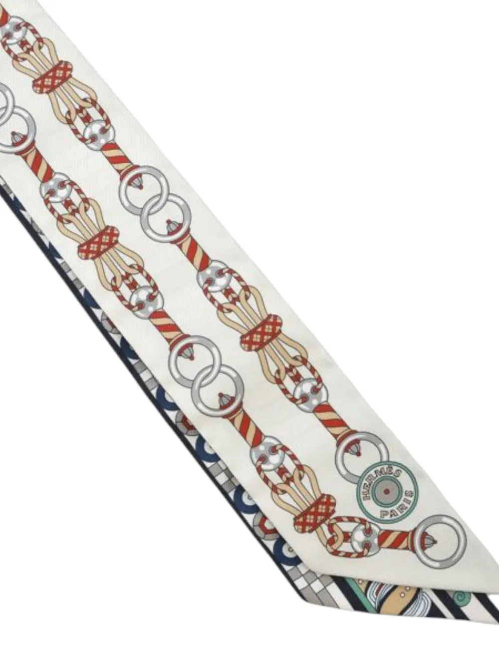 Pre-owned Hermes 2022 Harnais En Rosace Silk Twilly Scarf Scarves In White