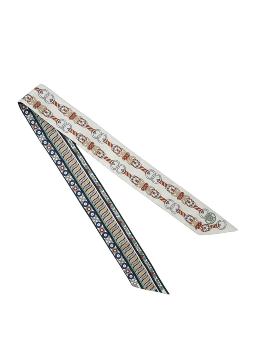 Pre-owned Hermes 2022 Harnais En Rosace Silk Twilly Scarf Scarves In White