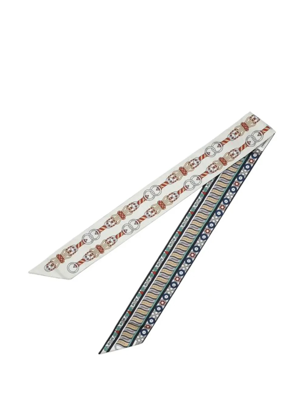 Pre-owned Hermes 2022 Harnais En Rosace Silk Twilly Scarf Scarves In White