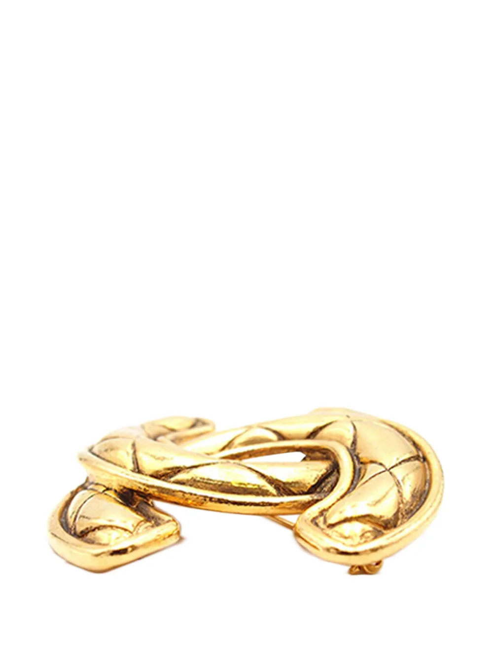 Pre-owned Chanel 1970-1980 Gold Plated Cc Quilted Brooch Costume Brooch