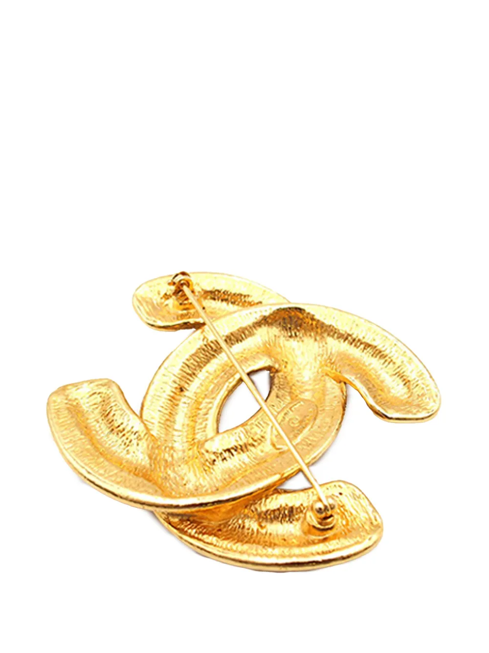 Pre-owned Chanel 1970-1980 Gold Plated Cc Quilted Brooch Costume Brooch