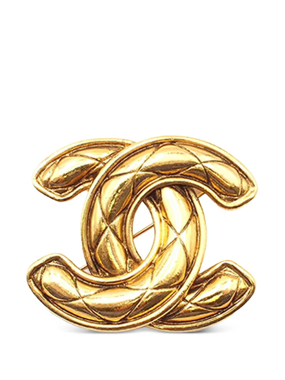 Pre-owned Chanel 1970-1980 Gold Plated Cc Quilted Brooch Costume Brooch
