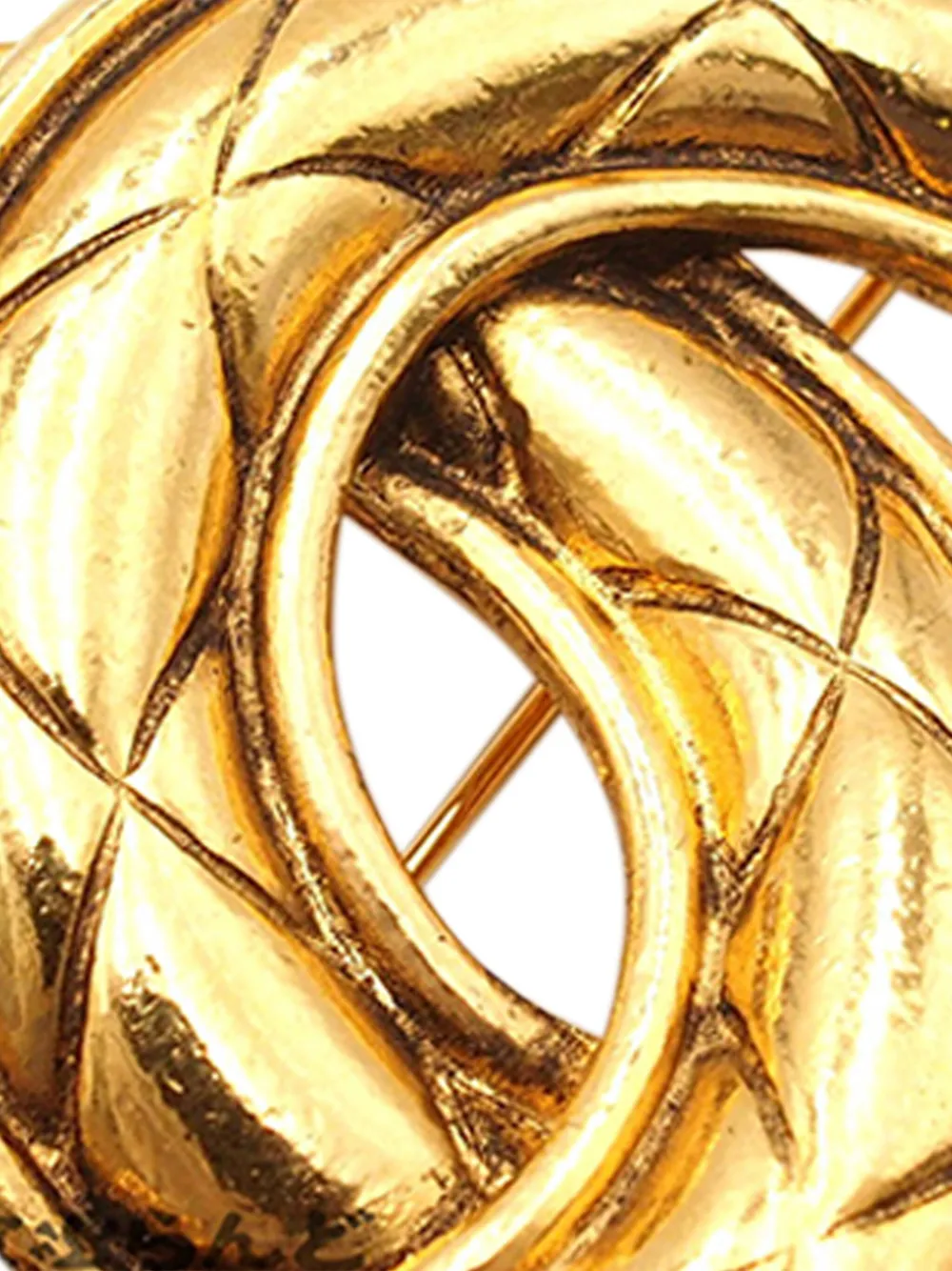 Pre-owned Chanel 1970-1980 Gold Plated Cc Quilted Brooch Costume Brooch