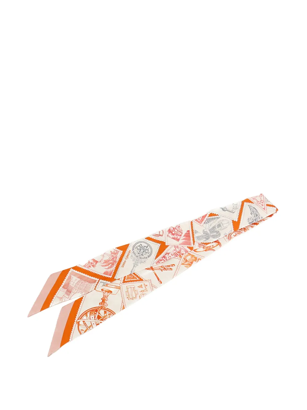 Pre-owned Hermes 2020-2025 Le Philateliste Du Faubourg Silk Twilly Scarf Scarves In Orange