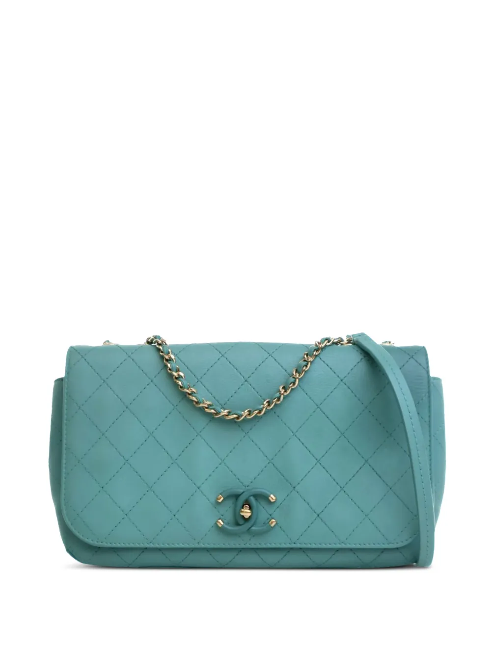 Pre-owned Chanel 2019 Medium Stitched Calfskin Covered Cc Flap Crossbody Bag In Blue