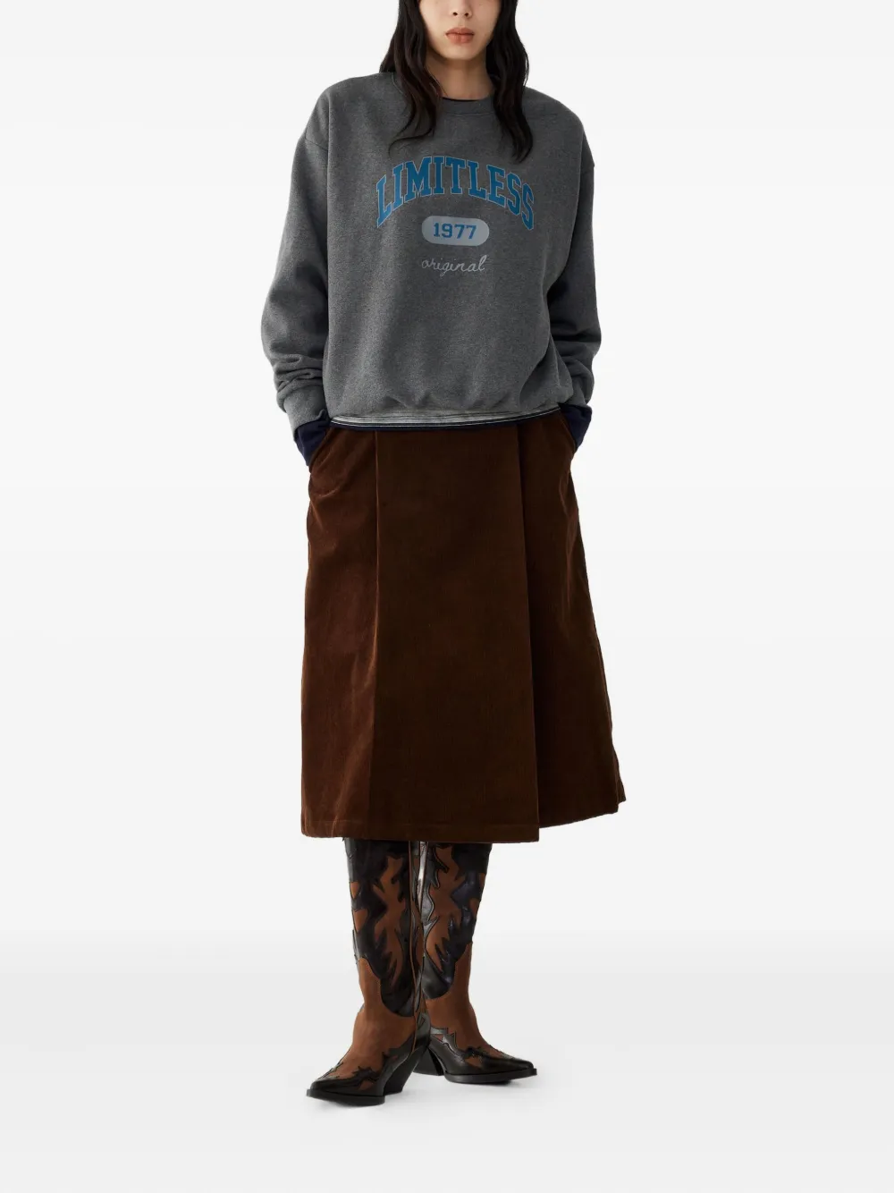 STUDIO TOMBOY Ribfluwelen rok met ceintuur - Bruin