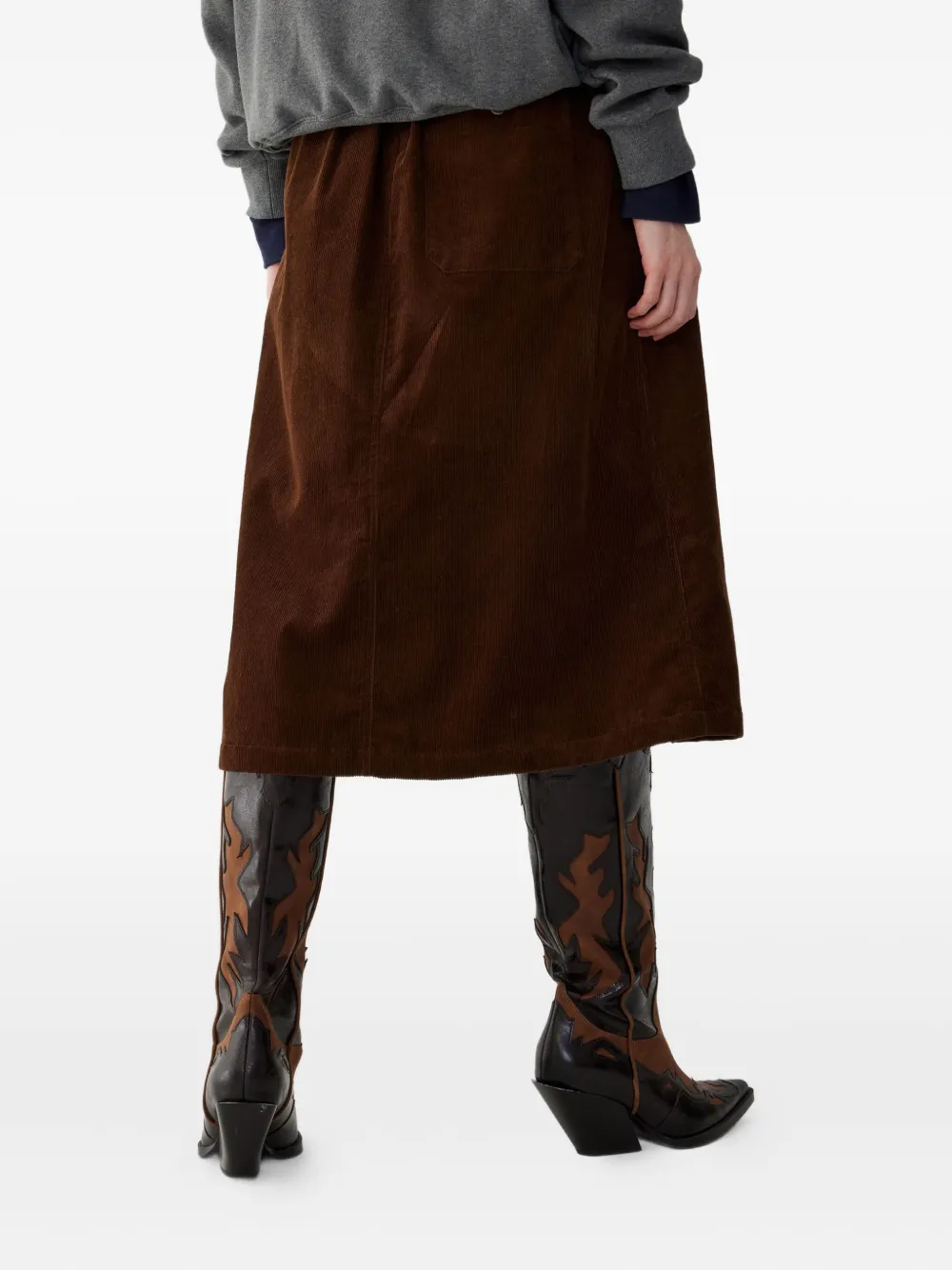 STUDIO TOMBOY Ribfluwelen rok met ceintuur Bruin