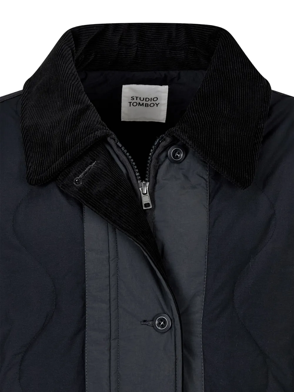 Studio Tomboy Quilted Corduroy Jacket In Black