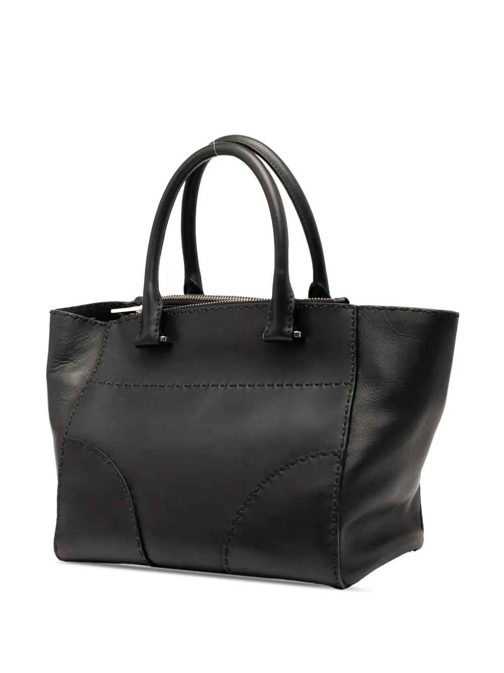 Pre-owned Prada 2010-2025 Small City Calf Stitched Twin Pocket Satchel In Black