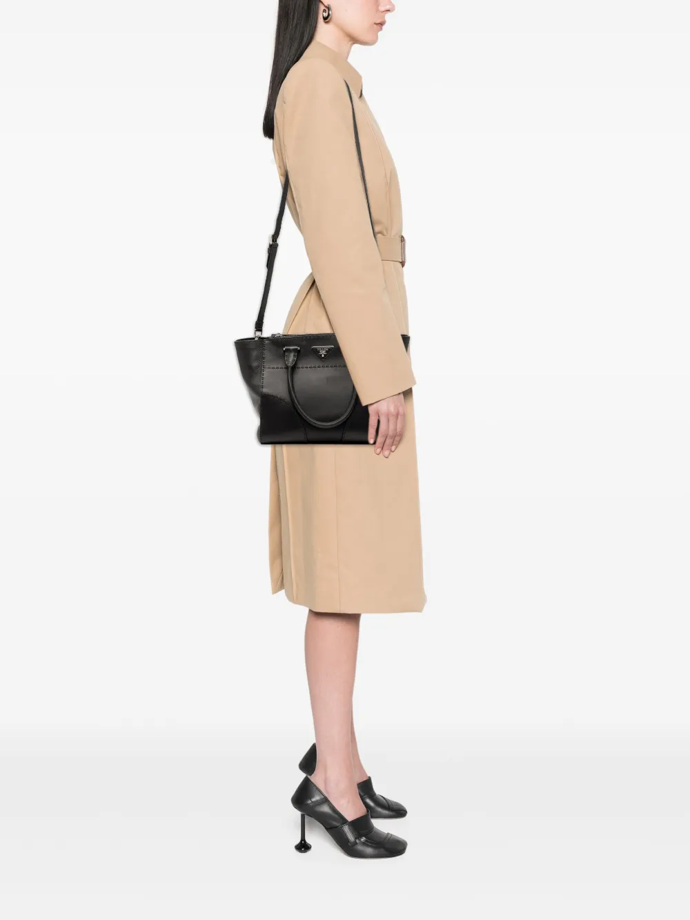 Pre-owned Prada 2010-2025 Small City Calf Stitched Twin Pocket Satchel In Black