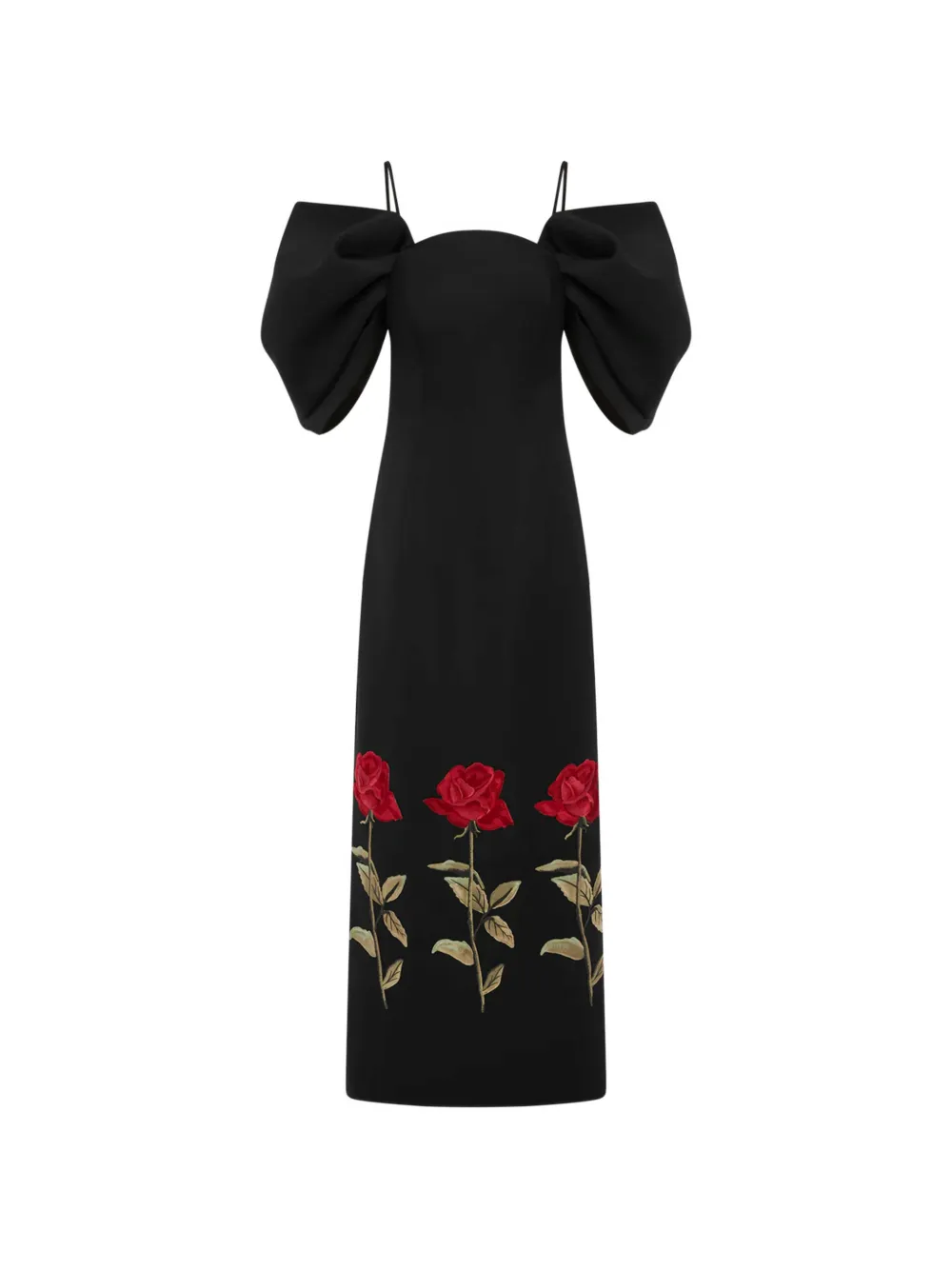 Leo Lin Arabella puff-sleeve floral midi dress - Nero
