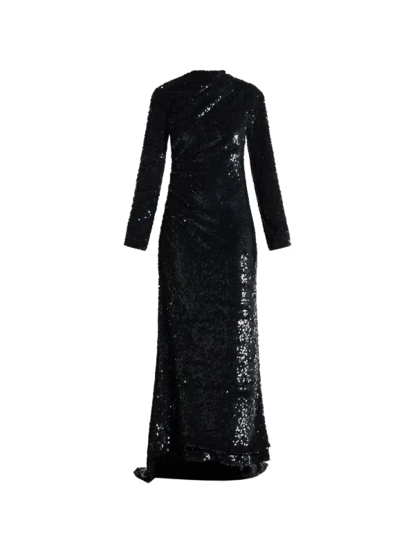 Ilta Adeline Sequin Open-back Maxi Dress in Black