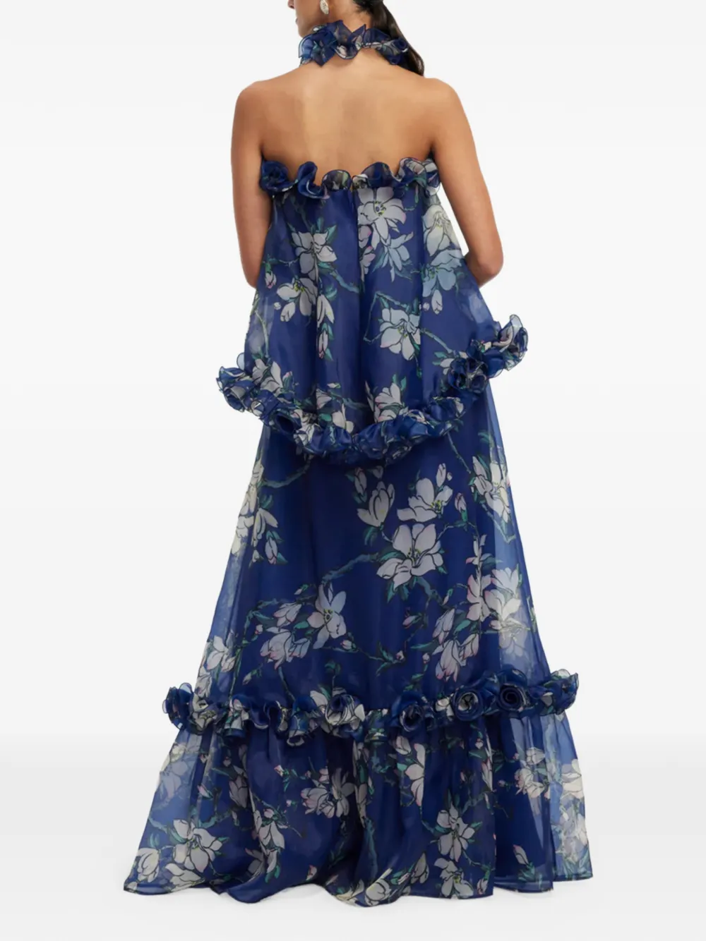 Leo Lin Paige maxi-rok met ruches en bloemenprint Blauw