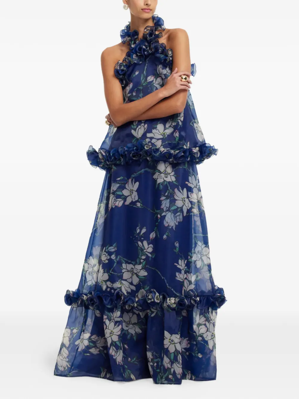 Leo Lin Paige maxi-rok met ruches en bloemenprint Blauw