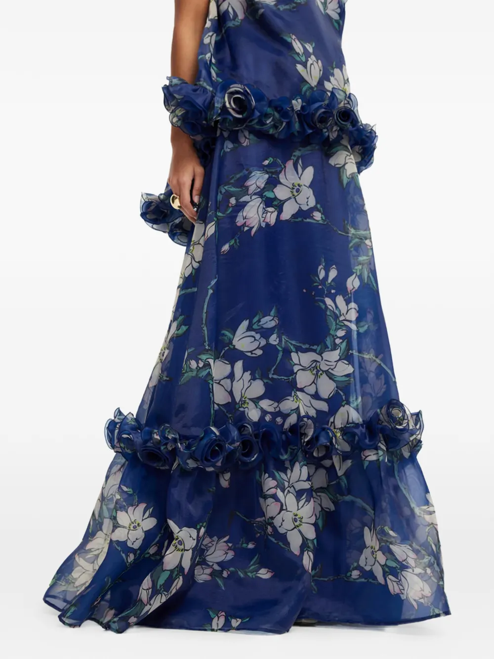 Leo Lin Paige maxi-rok met ruches en bloemenprint Blauw