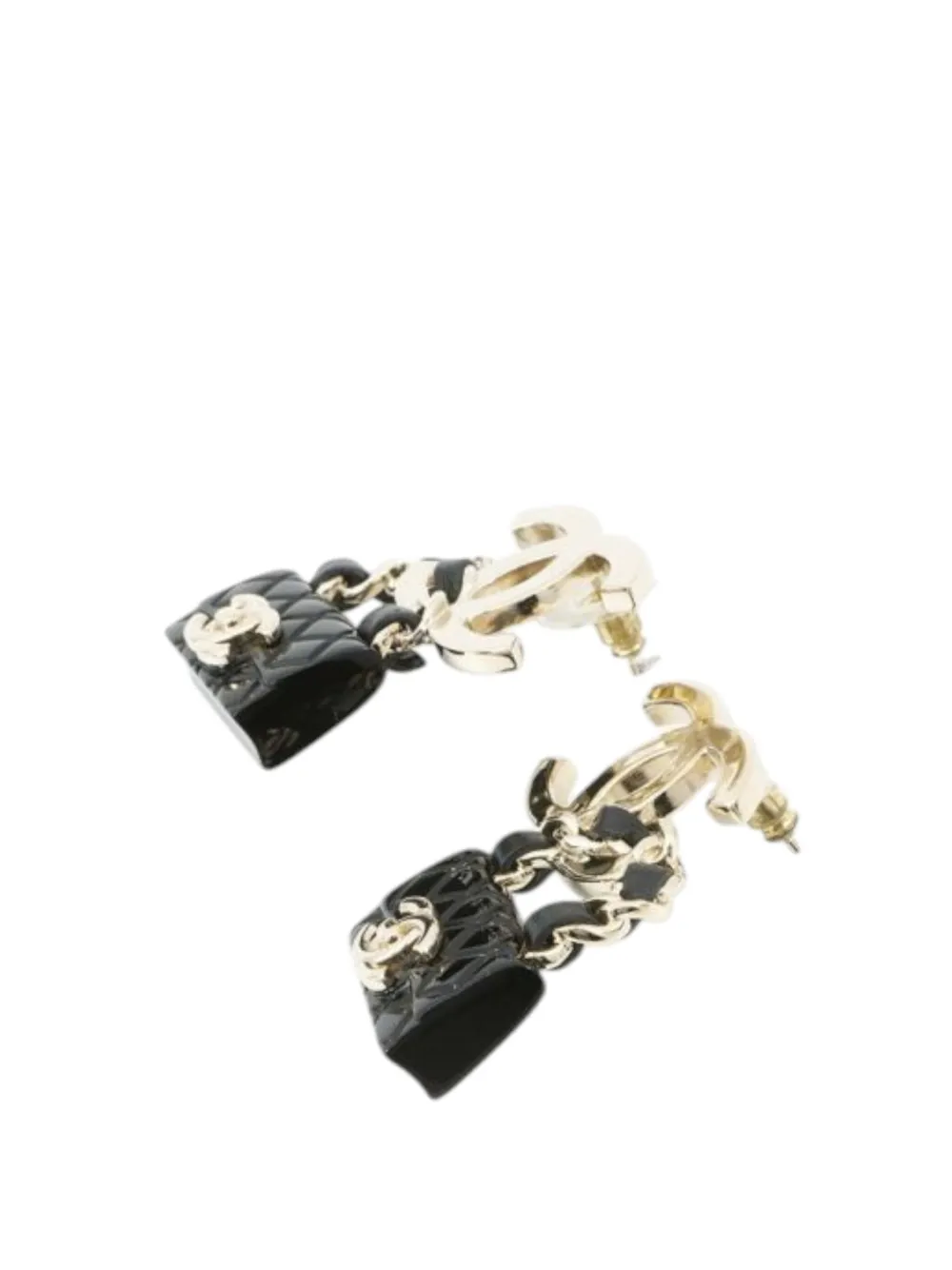 Pre-owned Chanel 2023 Gold Plated Resin Quilted Cc Flap Bag Drop Earrings Costume Earrings